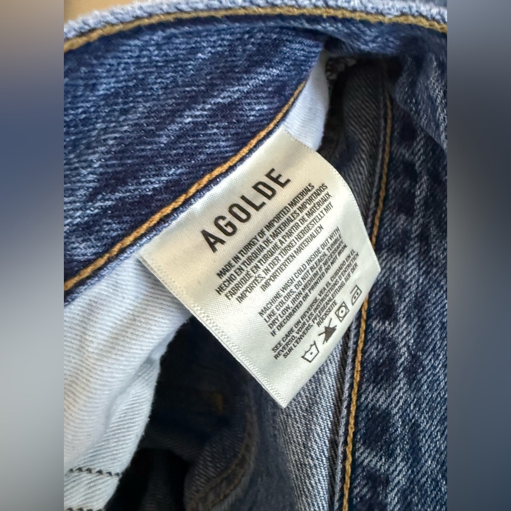 Agolde Riley high rise straight crop blue button fly denim jeans 27 - Picture 11 of 11
